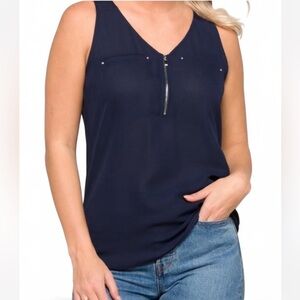 Fortune Ivy | Navy Sleeveless Tank with Zipper